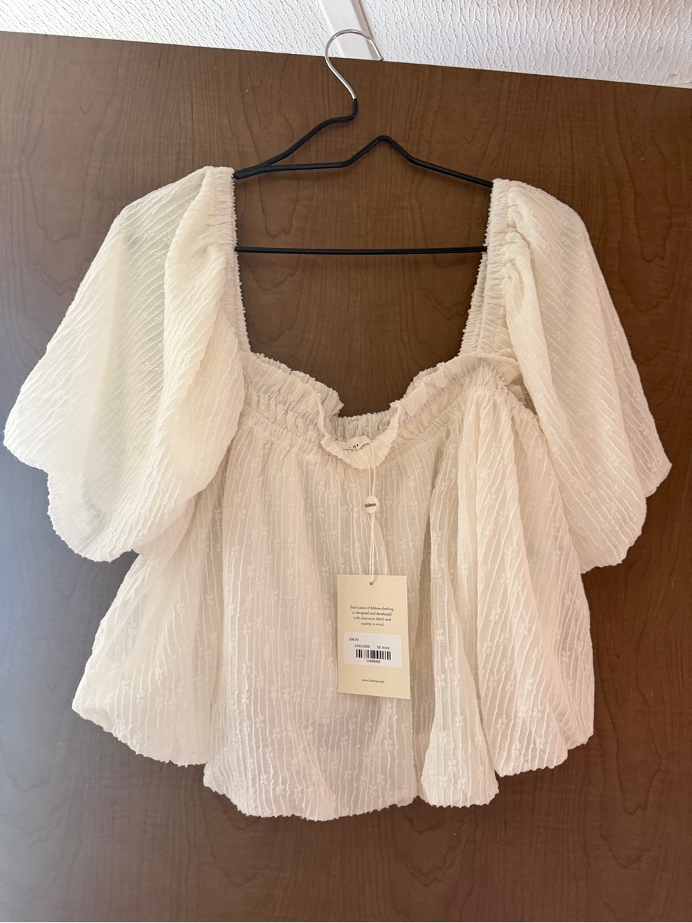 Böhme Cream Puff Sleeve Smocked Off-Shoulder Top